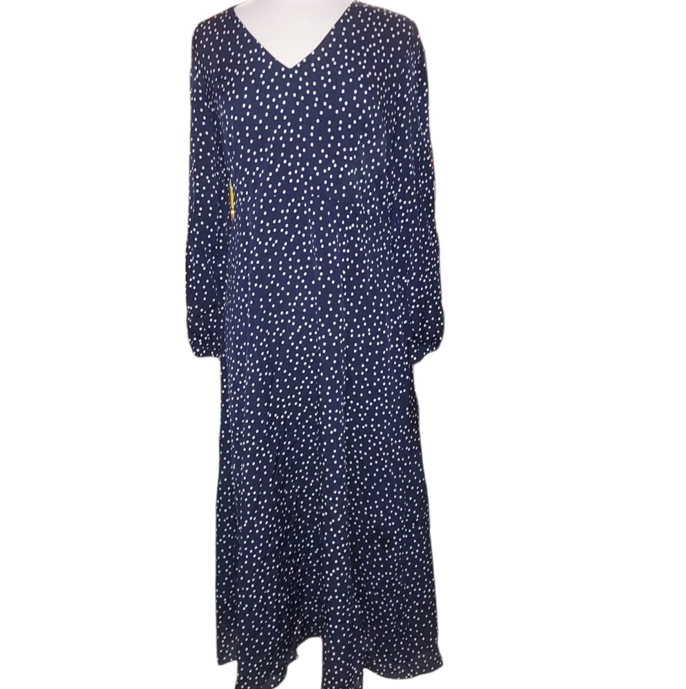 Maxi Dress XL Long Balloon Sleeves Polka Dot Black White. Dimensions pit…
